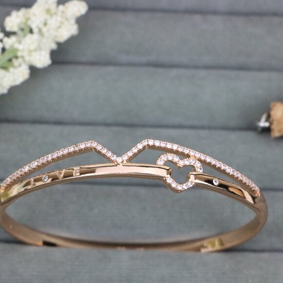 Love Engraved Rose Gold Bangle with Heart Detail, XPBL0593 - Picture 9 of 12